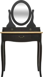 Toaletní stolek CHRYSA se zrcadlem, černý s hnědou deskou