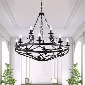 Searchlight Lustr Cartwheel III, 12 světel, Ø 89 cm, černý, kovový, stmívatelný, Černá, Obývací pokoj / jídelna, kov, Starožitný, Lustr
