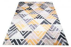 Makro Abra Kusový koberec pratelný TOSCANA 2391 Geometrický Moderní pogumovaný šedý žlutý krémový Rozměr: 80x150 cm
