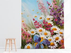 Fototapeta Nástěnná malba plná květin, malované slunce Samolepící 250x250cm