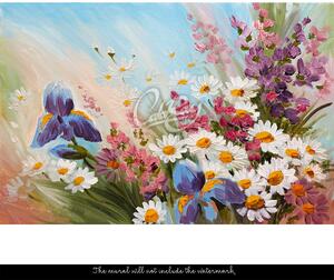 Fototapeta Nástěnná malba plná květin, malované slunce Samolepící 250x250cm
