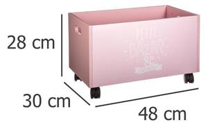 Úložný box na hračky PETIT BAZAR, 48 x 30 x 28 cm, na kolečkách, růžový