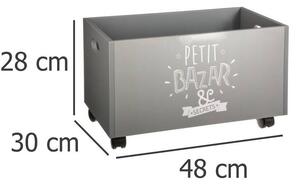 Úložný box na hračky na kolečkách PETIT BAZAR, 48 x 30 x 28 cm, šedý
