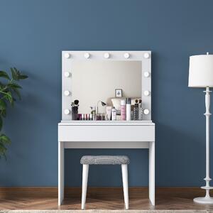Kalune Design Minimalistický toaletní stolek Alisson III s LED zrcadlem a taburetem bílý