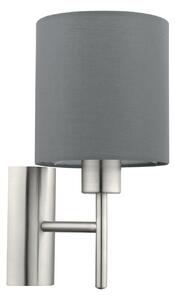 Eglo 94926 PASTERI grey classic - Nástěnná šedá textilní lampička s vypínačem + Dárek LED žárovka, 1 x E27 (Lampa na zeď v barvě šedé)