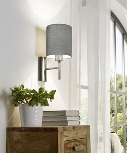 Eglo 94926 PASTERI grey classic - Nástěnná šedá textilní lampička s vypínačem + Dárek LED žárovka, 1 x E27 (Lampa na zeď v barvě šedé)