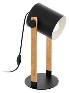Eglo 43047 HORNWOOD - Stolní vintage lampa se dřevem 1 x E27, výška 42cm (Stolní retro svítidlo, černý kov + dřevo, vypínač na kabelu)