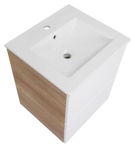 Koupelnová skříňka s keramickým umyvadlem Swing WOC 50, bílá/dub country