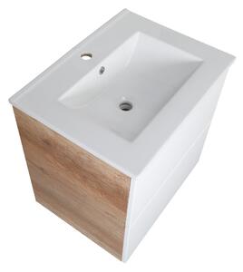 Koupelnová skříňka s keramickým umyvadlem Swing WOC 60, bílá/dub country