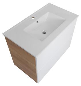 Koupelnová skříňka s keramickým umyvadlem Swing WOC 80, bílá/dub country