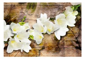 Murando DeLuxe Bílé květiny na dřevě Rozměry (š x v) a Typ: 147x105 cm - samolepící