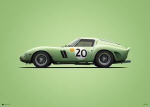 Umělecký tisk Ferrari 250 GTO - Green - 24h Le Mans - 1962, (70 x 50 cm)