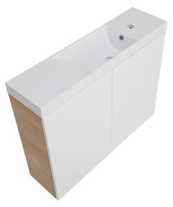 Koupelnová skříňka s keramickým umyvadlem Swing WOC 80/22, bílá/dub country