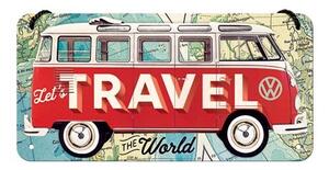 Plechová cedule VW Bulli - Let's Travel The World, (20 x 10 cm)