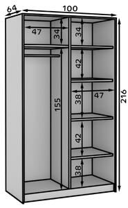 Šatní skříň s posuvnými dveřmi Ricco - 100 cm Barva: Černá