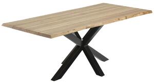 Dubový dýhovaný jídelní stůl Kave Home Argo 220 x 100 cm s černou kovovou podnoží