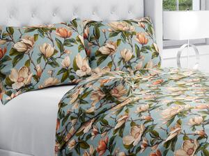 Biante Bavlněné ložní povlečení Sandra SA-545 Květy magnolie na šedomodrém Jednolůžko 140x200 a 70x90 cm