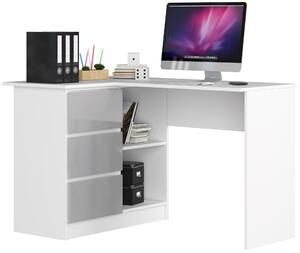 Ak furniture Rohový psací stůl B16 124 cm bílý/světle šedý lesk levý