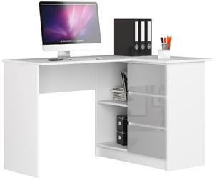 Ak furniture Rohový psací stůl B16 124 cm bílý/světle šedý lesk pravý