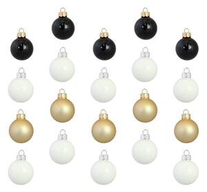 Set vánočních ozdob v bílé, zlaté, černé barvě