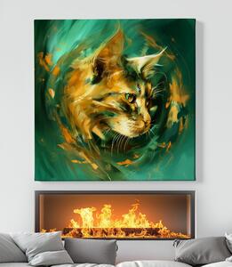 Obraz na plátně - Zlatá kočka v Emeraldu FeelHappy.cz Velikost obrazu: 40 x 40 cm