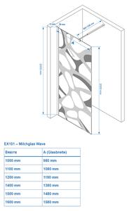Sprchový kout Walk-In Nano real glass EX101 - matné sklo vzor Wave - možnost volby šířky