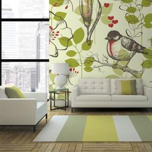 Fototapeta - Bird and lilies vintage pattern