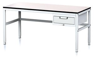 Nastavitelný dílenský stůl MECHANIC II, 1 zásuvkový box na nářadí, 1600x700x745-985 mm, šedá/modrá