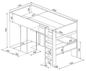 Patrová postel se skříní a stolem EMMET V pinie cascina/bílá, 90x200 cm