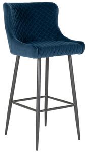 Nordic Living Tmavě modrá sametová barová židle Leonie 75 cm