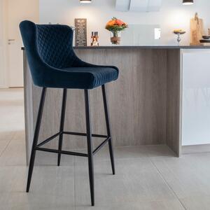 Nordic Living Tmavě modrá sametová barová židle Leonie 75 cm