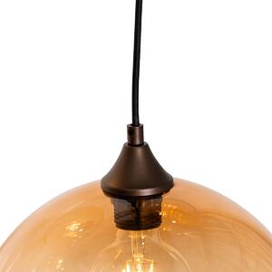 Art deco závěsná lampa bronzová s jantarovým sklem 8-light - Sandra