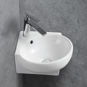 Rohové keramické závěsné umyvadlo KW198A na WC pro hosty - 39,5 x 36,5 x 14 cm - lesklá bílá