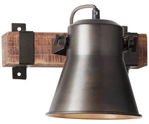 Brilliant 82110/46 PLOW - Nástěnná industriální lampa z pálené oceli a dřeva , 1 x E27 (Nástěnná lampička bez vypínače se dřevěnou monturou)