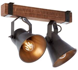 Brilliant 82129/46 PLOW - Stropní industriální lampa v tmavé barvě, 2 x E27 (Stropní svítidlo se dřevěnou monturou)