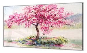 Ochranná deska vektor růžový strom nad hladinou - 52x60cm / Bez lepení na zeď