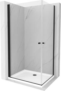 Mexen Pretoria Duo, sprchový kout s 2-křídlými dveřmi 90 (dveře) x 80 (dveře) cm, 6mm čiré sklo, černý profil + sprchová vanička, 852-090-080-70-02-4010B