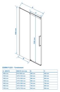 Rohový sprchový kout s posuvnými dveřmi Soft-Close DX906 FLEX černý mat - 8 mm sklo Nano Grey - možnost volby šířky