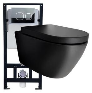 WC kompletní balíček 43: WC B-8030R v černém matném provedení a s měkce zavíraným sedátkem s předstěnovým prvkem G3004A a čelní splachovací deskou