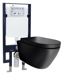 WC kompletní balíček 42: WC B-8030R v černém matném provedení a s měkce zavíraným sedátkem s předstěnovým prvkem G3008 a splachovací deskou vpředu