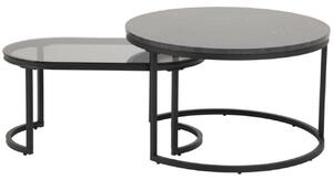 Scandi Set dvou černých konferenčních stolků Sprut 70/70 x 70/40 cm