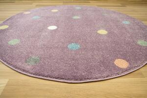 Makro Abra Kulatý dětský koberec Lima C275A Tečky Puntíky fialový Rozměr: průměr 100 cm