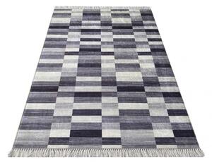 Šedý koberec s obdélníky a třásněmi Šířka: 160 cm | Délka: 220 cm