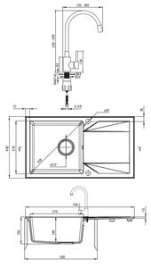 Deante Evora, 1-komorový granitový dřez s odkapávačem 780x440x193 mm a kuchyňská baterie Luno s flexibilním ramenem, černá, DEA-ZQJJN113