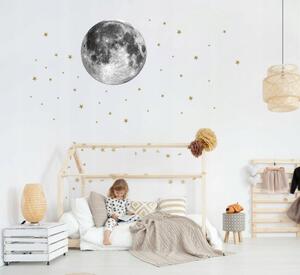 Nálepka do dětského pokoje měsíc se zlatými hvězdami