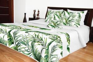 Bílý přehoz na postel se zelenými listy Šířka: 170 cm | Délka: 210 cm
