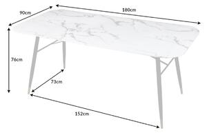 Moebel Living Bílý skleněný jídelní stůl Pierre 180 x 90 cm