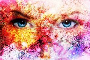 Tapeta modré oči s abstraktními prvky