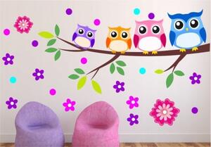 Pestrobarevné dětské nálepky na stěnu sovičky 50 x 100 cm