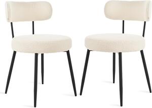 Sada dvou jídelních židlí s boucléovým potahem, čalouněných, moderní design, bez područek, s kovovými nohami, béžové barvy, pohodlné čalouněné židle